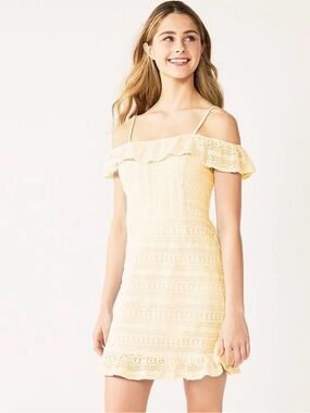 Ruffled crochet off the shoulder skater dress